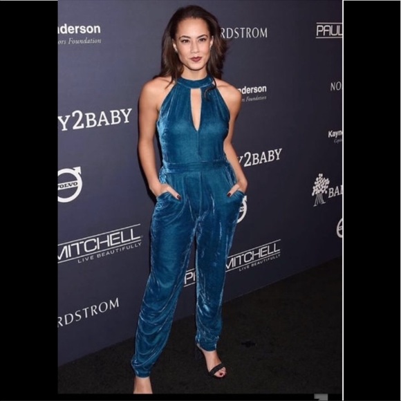  Boston Proper teal velvet jumpsuit 0 NWT - Picture 2 of 4